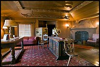 Living room, Vikingsholm castle, Lake Tahoe, California. USA (color)