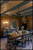 Dining room and dining table, Vikingsholm, Lake Tahoe, California. USA (color)