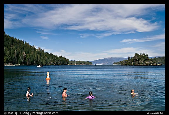 Family in water, Emerald Bay, California. USA (color)