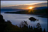 Sun shining under clouds, Emerald Bay and Lake Tahoe, California. USA