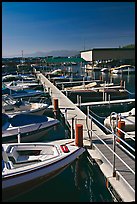 Small boats and dock, Sunnyside marina, Lake Tahoe, California. USA (color)