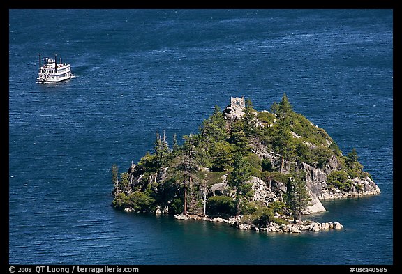 Paddle tour boat approaching Fannette Island, Emerald Bay, California. USA (color)