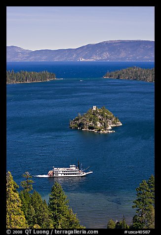 Paddle boat, Emerald Bay, Fannette Island, and Lake Tahoe, California. USA (color)