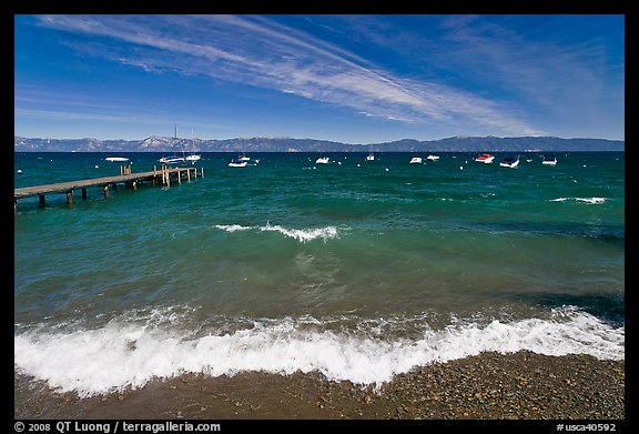 Surf break and dock, West shore, Lake Tahoe, California. USA (color)