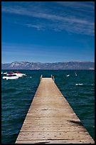 Dock, small boats, and blue waters, West shore, Lake Tahoe, California. USA (color)