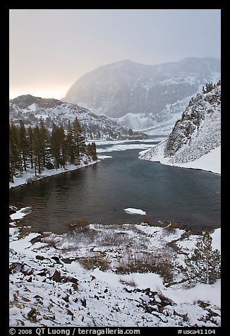 Early spring snow on Ellery Lake, sunrise. California, USA