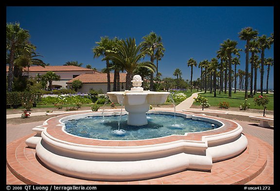 Fountain and palm trees. Santa Barbara, California, USA (color)