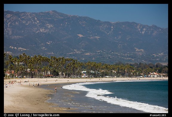 East Beach and mountains. Santa Barbara, California, USA