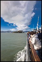 On tour boat cruising towards Alcatraz Island. San Francisco, California, USA (color)