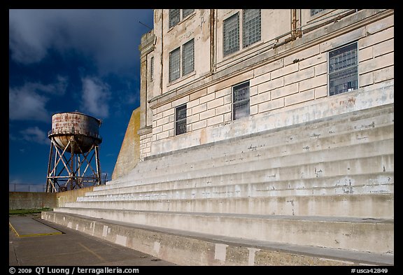 Recreation Yard and water tower, Alcatraz. San Francisco, California, USA (color)