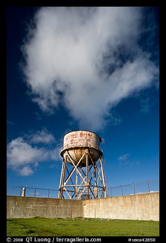 Water tower and cloud, Alcatraz. San Francisco, California, USA (color)