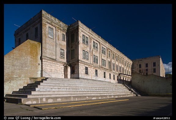 Alcatraz Penitentiary and exercise yard. San Francisco, California, USA (color)