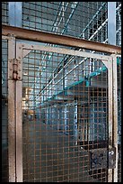 Grids and cells, Alcatraz Prison interior. San Francisco, California, USA (color)