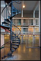 Spiral staircase inside Alcatraz prison. San Francisco, California, USA (color)