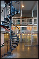 Spiral staircase inside Alcatraz prison. San Francisco, California, USA