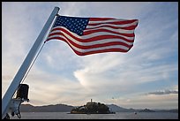 American Flag and Alcatraz Island. San Francisco, California, USA ( color)