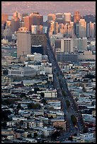 Market Avenue and downtown viewed from above at sunset. San Francisco, California, USA ( color)