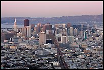 San Francisco skyline view from above at dusk. San Francisco, California, USA (color)