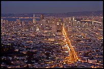 Wide night view of San Francisco from above. San Francisco, California, USA (color)