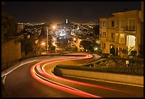 Crooked section of Lombard Street at night. San Francisco, California, USA