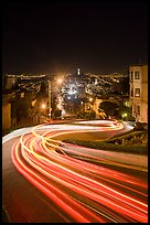 Light blurs on Lombard Street at night. San Francisco, California, USA (color)