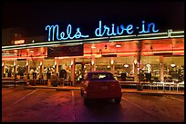 Mels drive-in dinner at night. San Francisco, California, USA (color)