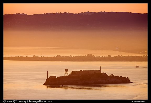 Sunrise, Alcatraz Island and Treasure Island. San Francisco, California, USA