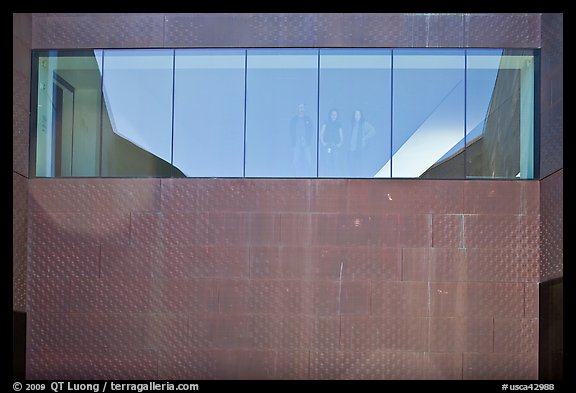 Copper-covered wall and bay window, De Young museum. San Francisco, California, USA