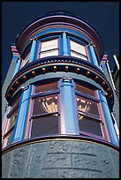 Brightly painted blue tower of Victorian house, Haight-Ashbury District. San Francisco, California, USA (color)