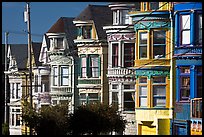 Row of brightly painted Victorian houses, Haight-Ashbury District. San Francisco, California, USA