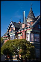 Red victorian house, Haight-Ashbury District. San Francisco, California, USA (color)