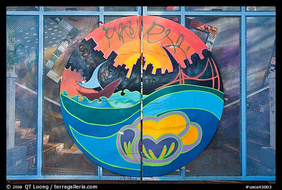 Decorated High school gate, Haight-Ashbury District. San Francisco, California, USA (color)