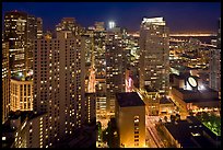 High-rise buildings and SF MOMA at night from above. San Francisco, California, USA