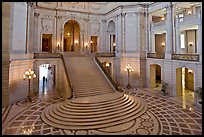 Grand staircase inside City Hall. San Francisco, California, USA (color)