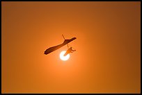Hang glider in front of setting sun. San Francisco, California, USA (color)