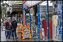 Sidewalk with bohemian-looking people. San Francisco, California, USA