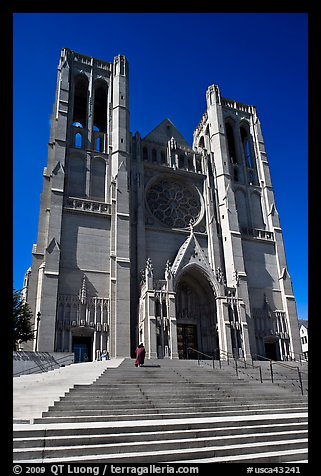 Grace Cathedral from the front steps. San Francisco, California, USA (color)
