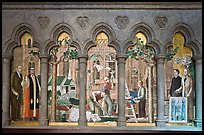 Fresco depicting building of the current cathedral, Grace Cathedral. San Francisco, California, USA (color)