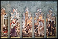 Fresco depicting the fire destroying the old Grace Cathedral, Grace Cathedral. San Francisco, California, USA