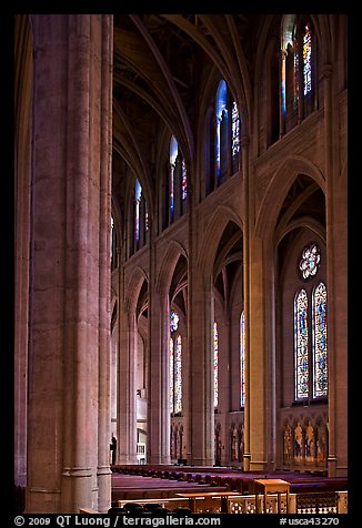 Nave and stained glass windows, Grace Cathedral. San Francisco, California, USA