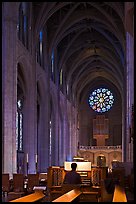 Organist, nave, and rose window, Grace Cathedral. San Francisco, California, USA