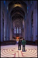 Men standing on the Labyrinth, Grace Cathedral. San Francisco, California, USA (color)