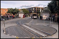 Turn table at cable car terminus. San Francisco, California, USA (color)