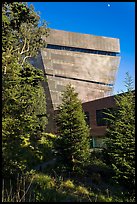 Hamon Tower and moon, late afternoon, De Young Museum. San Francisco, California, USA (color)