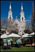 Art fair and St Peter and Paul Church, North Beach. San Francisco, California, USA