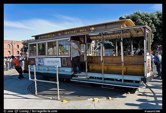 Cable car being turned at terminus. San Francisco, California, USA