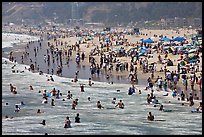 Throng of beachgoers, Santa Monica Beach. Santa Monica, Los Angeles, California, USA