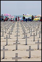 Crosses and beach unbrellas. Santa Monica, Los Angeles, California, USA (color)