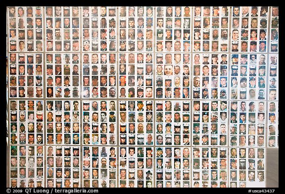 Photos of soldiers fallen in Iraq, Arlington West. Santa Monica, Los Angeles, California, USA (color)