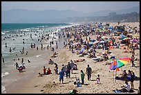 Crowded beach in summer. Santa Monica, Los Angeles, California, USA (color)